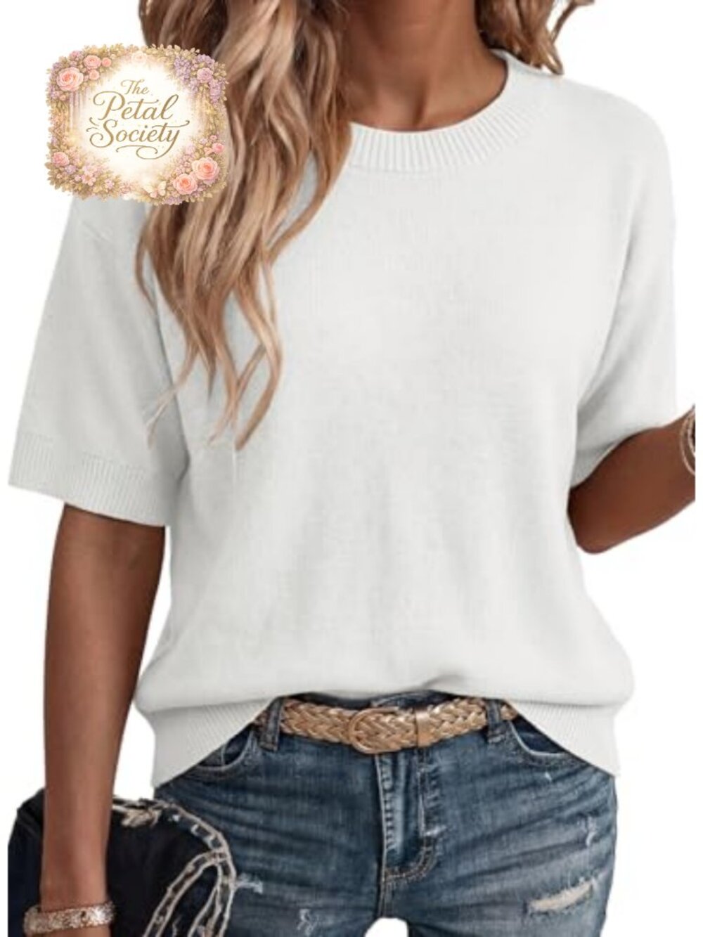 Short Sleeve Cotton Knit Summer Sweater Pullover Tunic Top